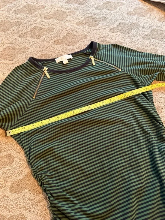 Michael Kors Navy and Green Striped Long-Sleeve Top with Gold Zippers-Size Large - Picture 5 of 9